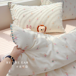 在耳边可爱芭蕾兔全棉四件套柔软纯棉双层纱纯棉被套床单床上用品
