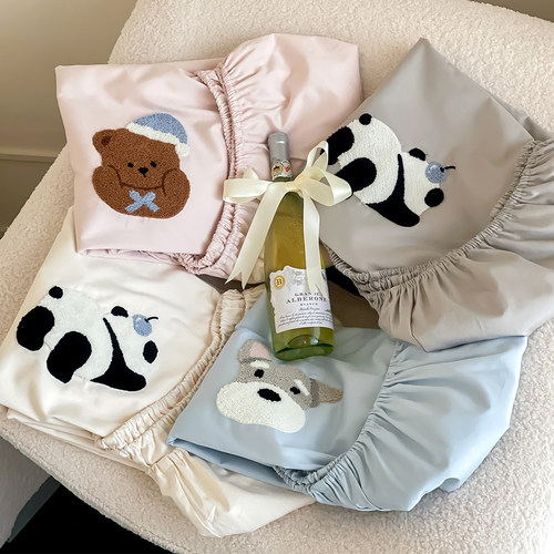 ins卡通毛巾绣长绒棉贡缎床笠