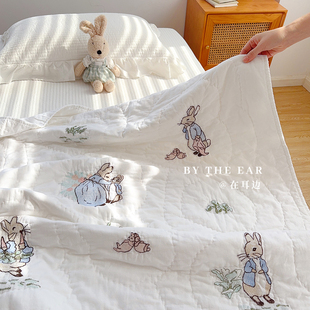 童话小兔|手工绗缝外贸儿童卡通重工刺绣绗缝被夹棉床单床上用品