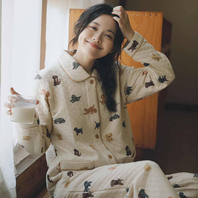 卡通可爱日系秋冬季空气棉睡衣