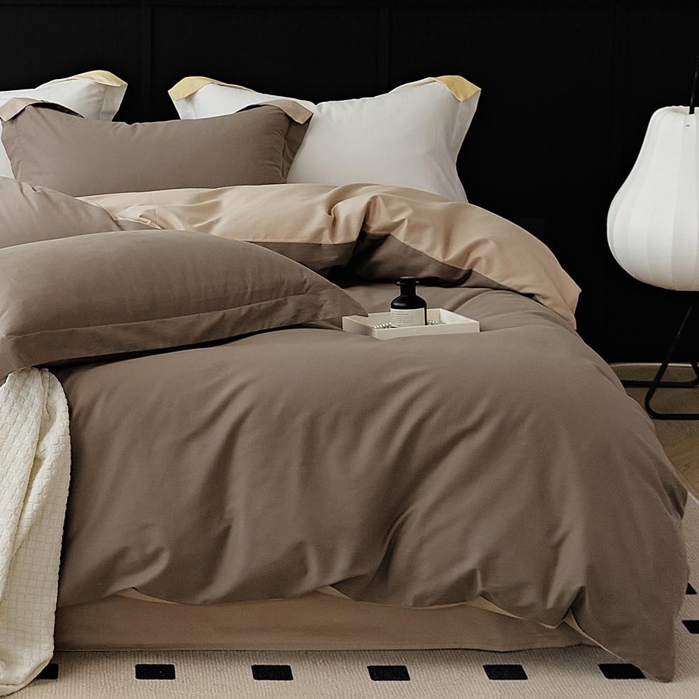 100s四件套纯棉磨毛纯色双拼简约