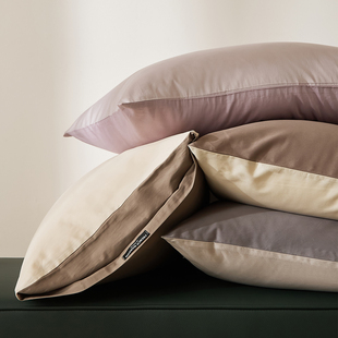 在耳边北欧风100s长绒棉贡缎枕套简约双拼48 枕头套 74纯棉信封式