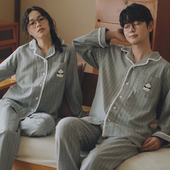 可爱熊猫情侣睡衣秋冬磨毛绒布加厚男士 家居服纯棉长袖 女全棉外穿