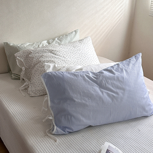 在耳边枕套单品简约条纹绑带全棉枕套48 74cm学生宿舍单人枕套