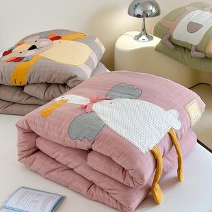 在耳边少女心卡通贴布绣色织全棉春秋被冬季 保暖被芯儿童小被子