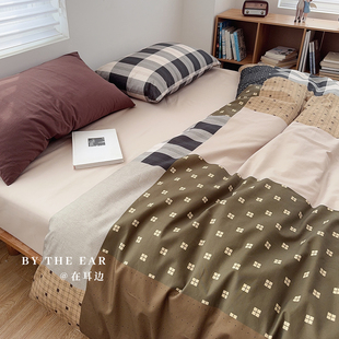 复古混搭美拉德40s全棉精梳棉格纹四件套纯棉套件床笠款 床上用品