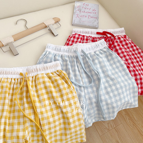 全棉水洗棉色织格纹家居裤