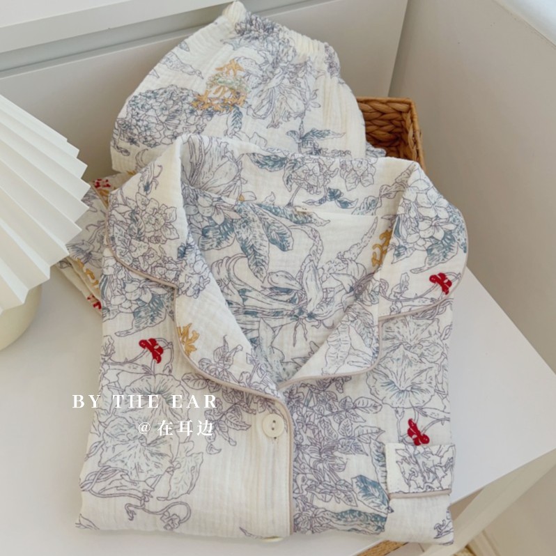 花海女款全棉绉布双层纱家居服