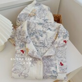 睡衣套装 花海｜清新春夏季 长袖 全棉绉布双层棉纱家居服夏天宽松