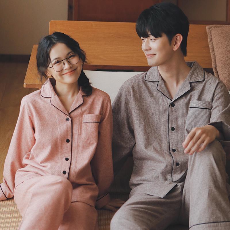 日式千鸟格情侣款全棉磨毛家居服