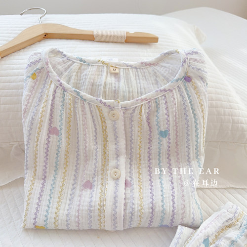 韩系ins风全棉双层纱睡衣女款