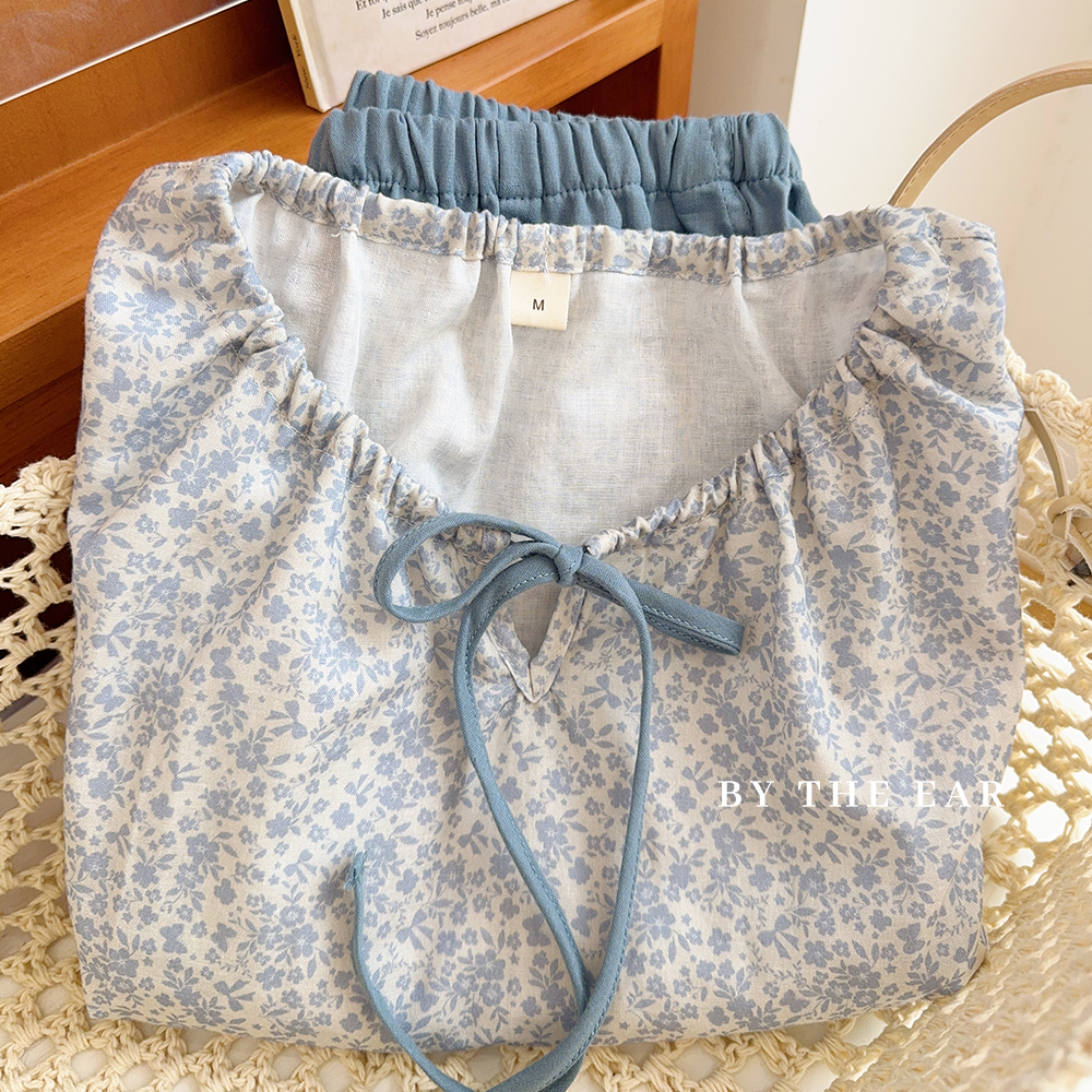 日式薄雾小碎花纯棉双层纱睡衣