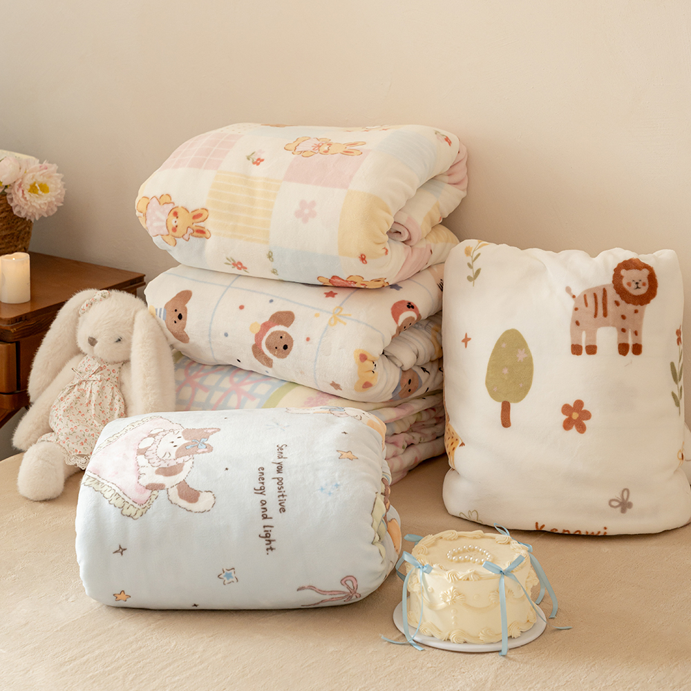 ins卡通风高克重牛奶绒印花被套