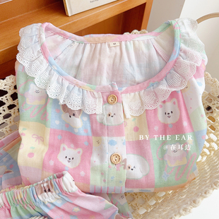 短裤 彩虹软糖｜圆领少女心全棉双层纱家居服夏季 柔软透气睡衣短袖