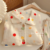 彩色泡泡 纯棉100%全棉棉纱睡衣日式 春夏新款 长袖 家居服套装