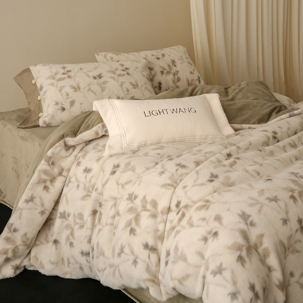 高端超柔牛奶绒羊毛绒四件套冬季加厚保暖珊瑚绒被套床单床上用品