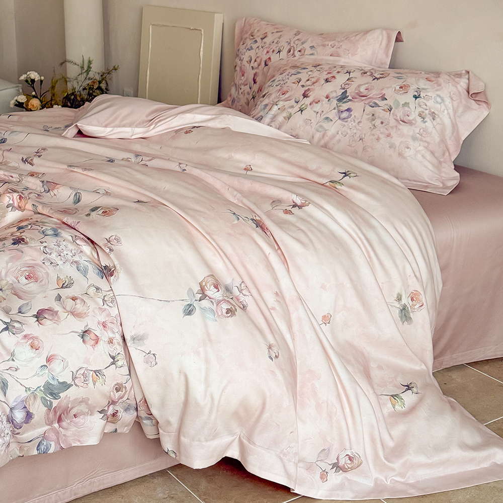轻奢天丝棉磨毛60s花卉田园风印花四件套被套双人床单床上用品