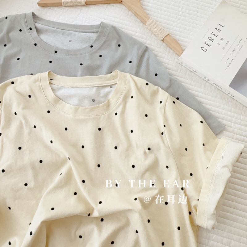 柔软圆点复古A类宽松针织棉长袖