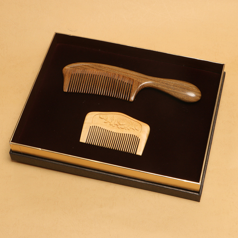 常州梳篦特产木梳礼盒小叶黄杨木去头屑按摩梳绿檀木送客户送领导