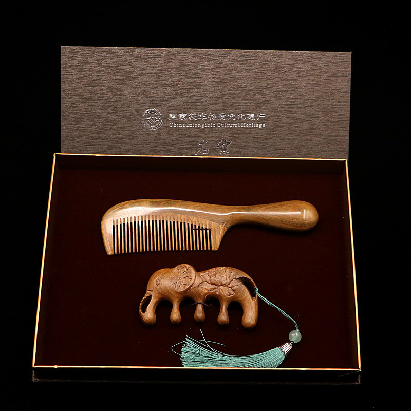 常州木梳礼盒绿檀木按摩梳天然檀香经络梳商务礼品开会礼物送朋友