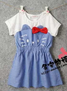 包邮 外贸日本原单Hello Kitty夏款短袖女童宝宝连衣裙