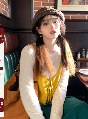 iuui·le 2026新款春季自制黄色吊带马甲女针织上衣复古百搭叠穿