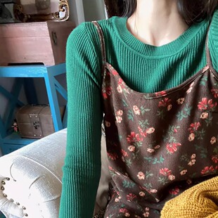 iuui·le 复古碎花灯芯绒吊带裙女2025新款春秋休闲高级感小个子