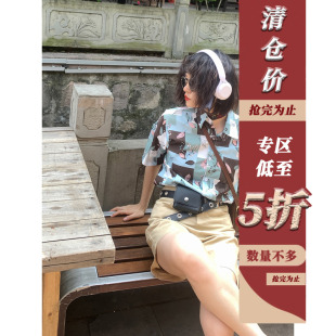 短袖 方块花色衬衫 女夏季 2024新款 宽松小个子休闲 薄款 清仓5折