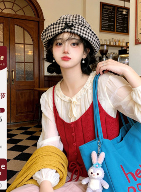 iuui·le 自制红色吊带马甲女2026新款春季百搭叠穿复古针织上衣