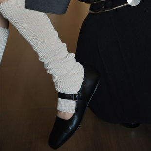 JOANLAND秋冬美拉德色系小腿堆堆袜套银丝珠光羊绒高筒护膝瑜伽袜