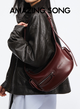 Amazing Song乙颂弯月包大号安可拉红牛皮手提单肩斜挎包包女