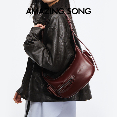 Amazing Song乙颂弯月包大号安可拉红牛皮手提单肩斜挎包包女