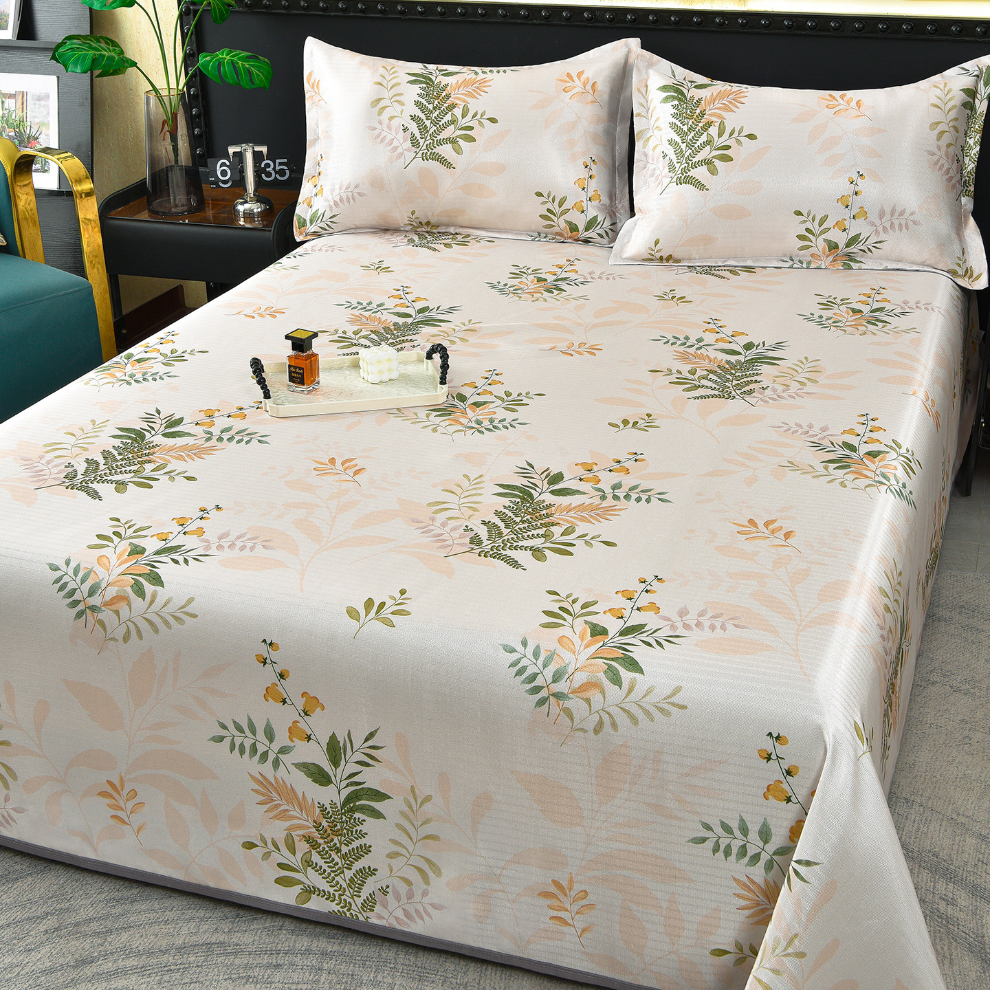 新款冰丝凉席三件套可机洗夏季凉席折叠软席夏天席子床单夏凉席