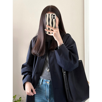 FBB WORKS 巴黎旧梦经典廓形大翻领双排扣中长款气质风衣外套女