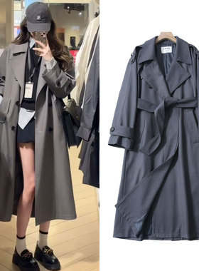 FBB WORKS 巴黎旧梦经典廓形大翻领双排扣中长款气质风衣外套女