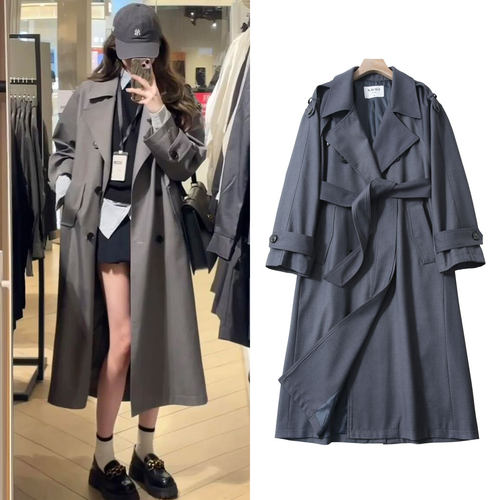 FBB WORKS 巴黎旧梦经典廓形大翻领双排扣中长款气质风衣外套女