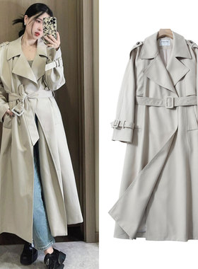 FBB WORKS 高级垂坠感宽松英伦风大衣春秋过膝中长款风衣外套女