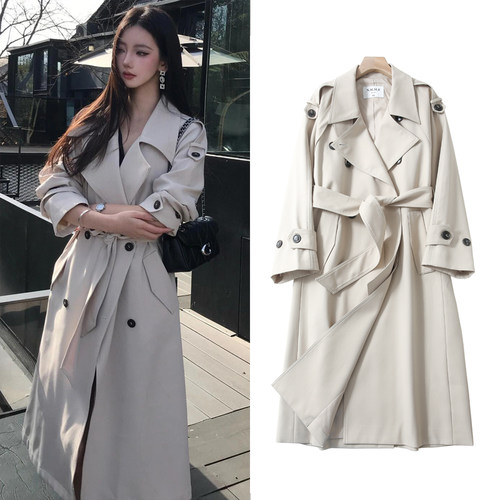 FBB WORKS 巴黎旧梦经典廓形大翻领双排扣中长款气质风衣外套女