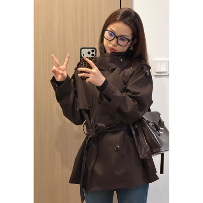 FBB WORKS 【巴黎旧梦2.0】经典廓形翻领收腰短款风衣外套女