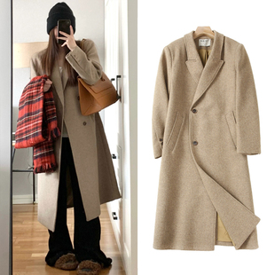 WORKS 正肩呢大衣女秋中长款 首尔恋人 式 毛呢外套 韩系西装 FBB