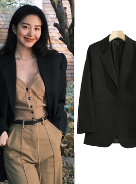FBB WORKS 慵懒风休闲黑色西装外套女韩版宽松百搭西服上衣女