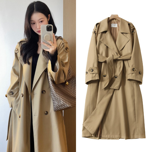 FBB WORKS 智贤风衣双排扣大衣外套女秋冬中长款韩版显瘦宽松上衣