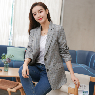 女士春装 西装 WORKS 格子小西服 修身 复古格纹休闲外套短款 韩版 FBB