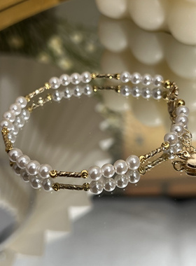 胖东来同款桂花酒酿baby珠手链女 手串叠戴极细仿珍珠手链镀金