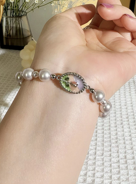 曼塔玫瑰珍珠手链女 叠戴手串轻奢小众设计感高级气质玫瑰珐琅彩