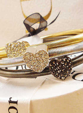 叠戴桃心手链三条手串女韩版时尚 韩国韩版 满钻弹簧多层手镯