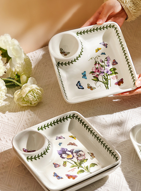 英国Portmeirion波特美林花草园系列饺子盘陶瓷分隔盘带蘸料盘