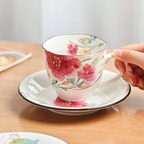 ceramic蓝咖啡杯十二月份花卉杯