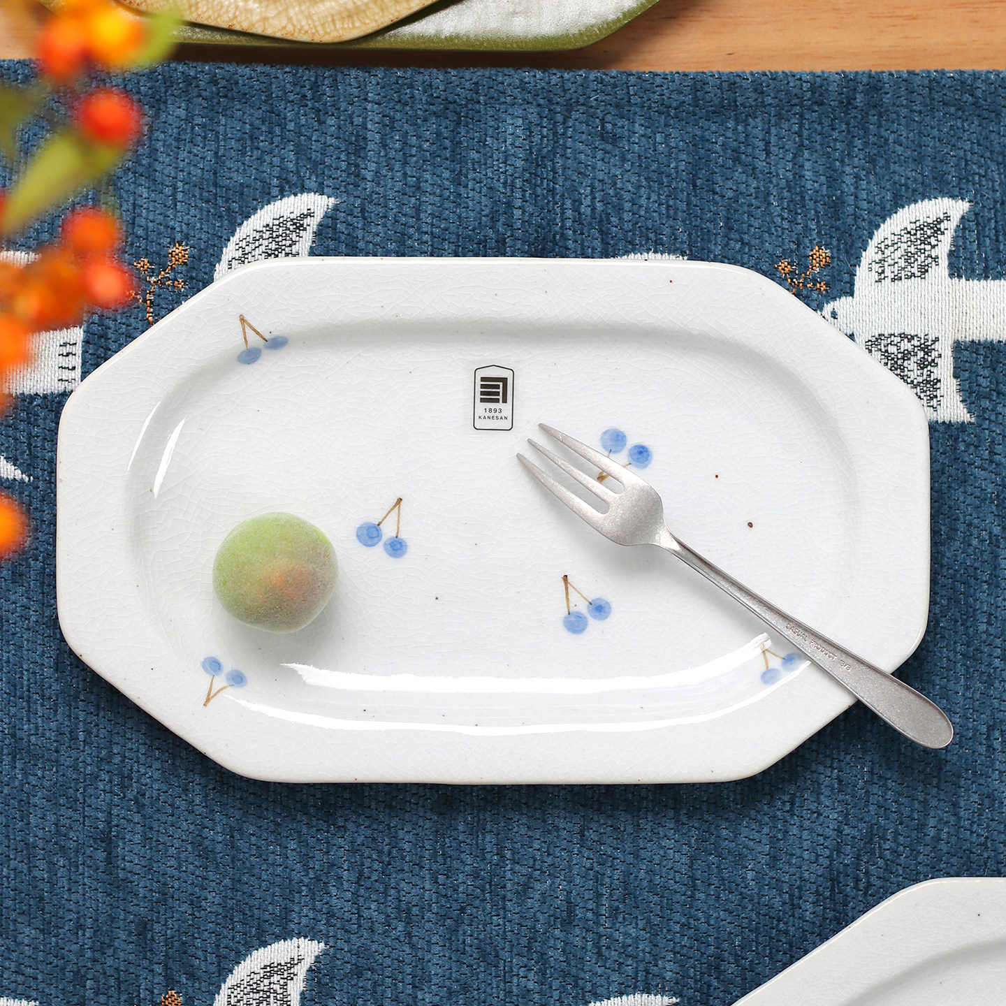 日本进口濑户烧手作粗陶盘子PLANE八角点心水果盘布纹素色餐盘