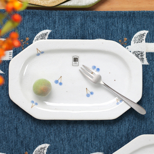 日本进口濑户烧手作粗陶盘子PLANE八角点心水果盘布纹素色餐盘